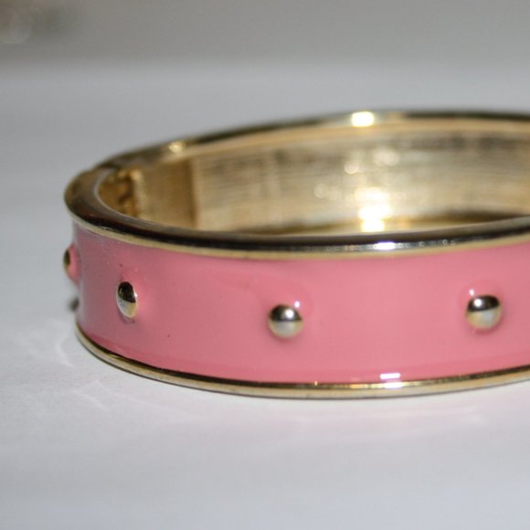 Gold and pink hinged bangle bracelet